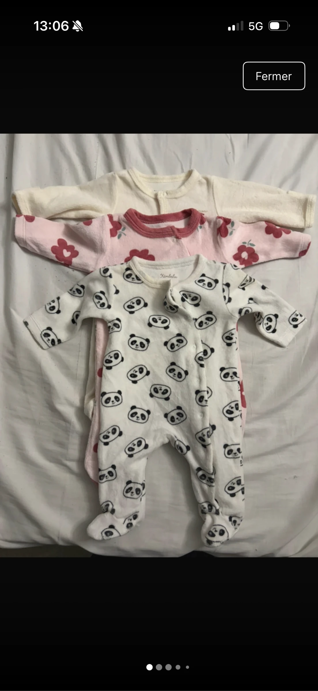 Lot 3 pyjamas bébé 1 mois / 56 cm - velours tout doux🐼🌸